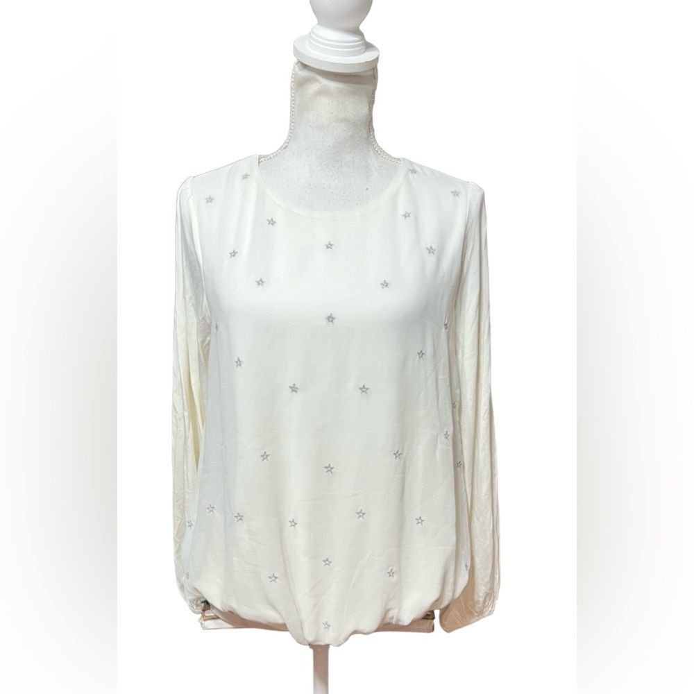 Boden Tori Metallic Star Jewel Neck Embroidery Top‎